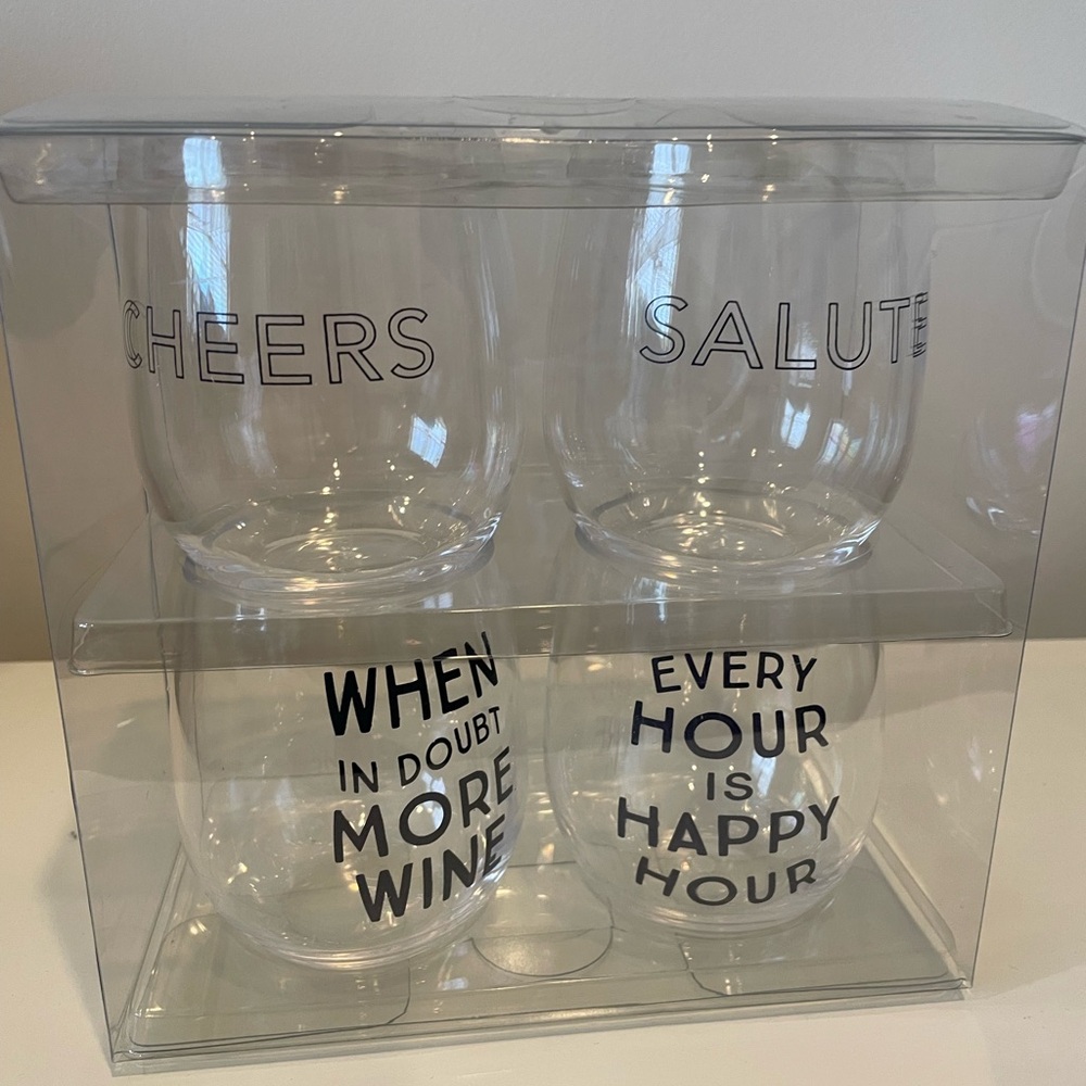 Clear Stemless Wine Glass Set